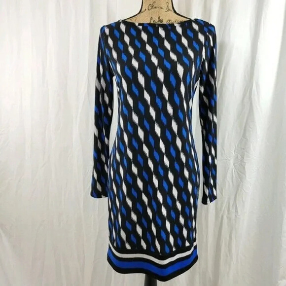 MICHAEL MICHAEL KORS Geometric Striped Women's Shirt Dress Blue Size Small - Picture 1 of 12